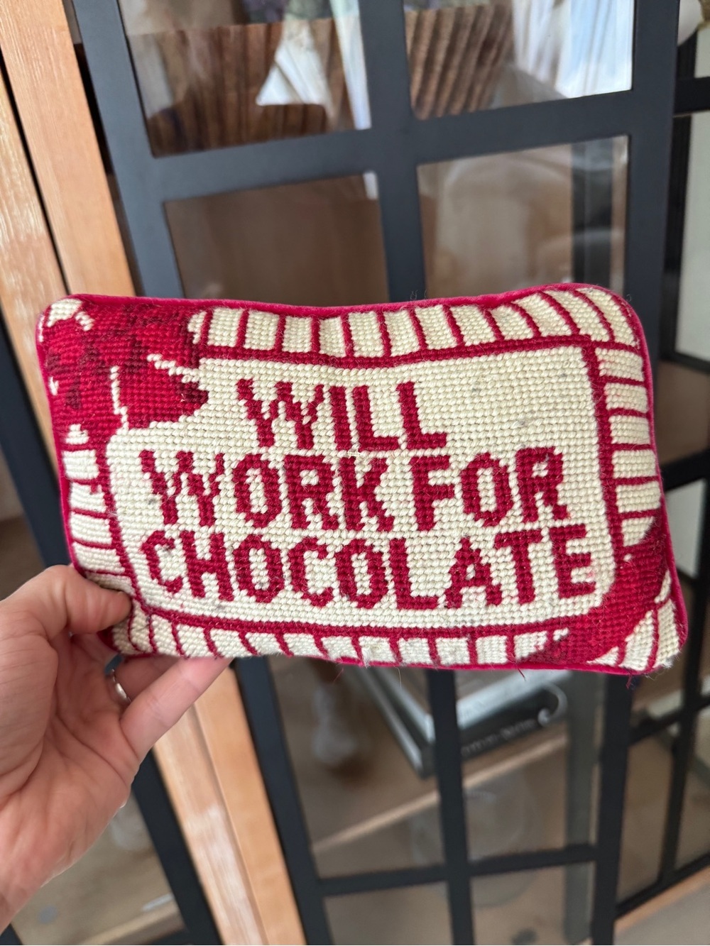 Vintage needlepoint mini pillow funny decorative handmade velvet chocolate